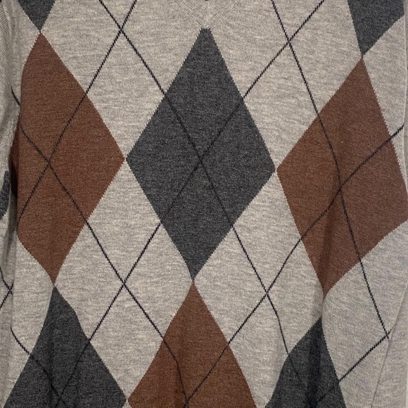 Impermeable Platinum Merino Cashmere Argyle V-Neck Sweater Pullover - Picture 9 of 13